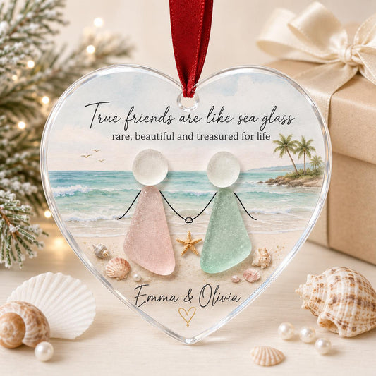 Personalized Best Friend Ornament, True Friends Are Like Sea Glass Ornament, Beach Friendship Christmas Gift, Custom Acrylic Ornament