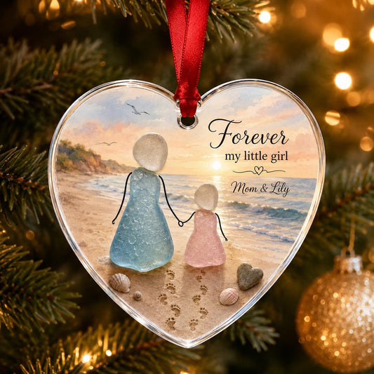 Forever My Little Girl Ornament, Personalized Mother Daughter Christmas Ornament, Beach Acrylic Ornament, Custom Mom Gift Keepsake