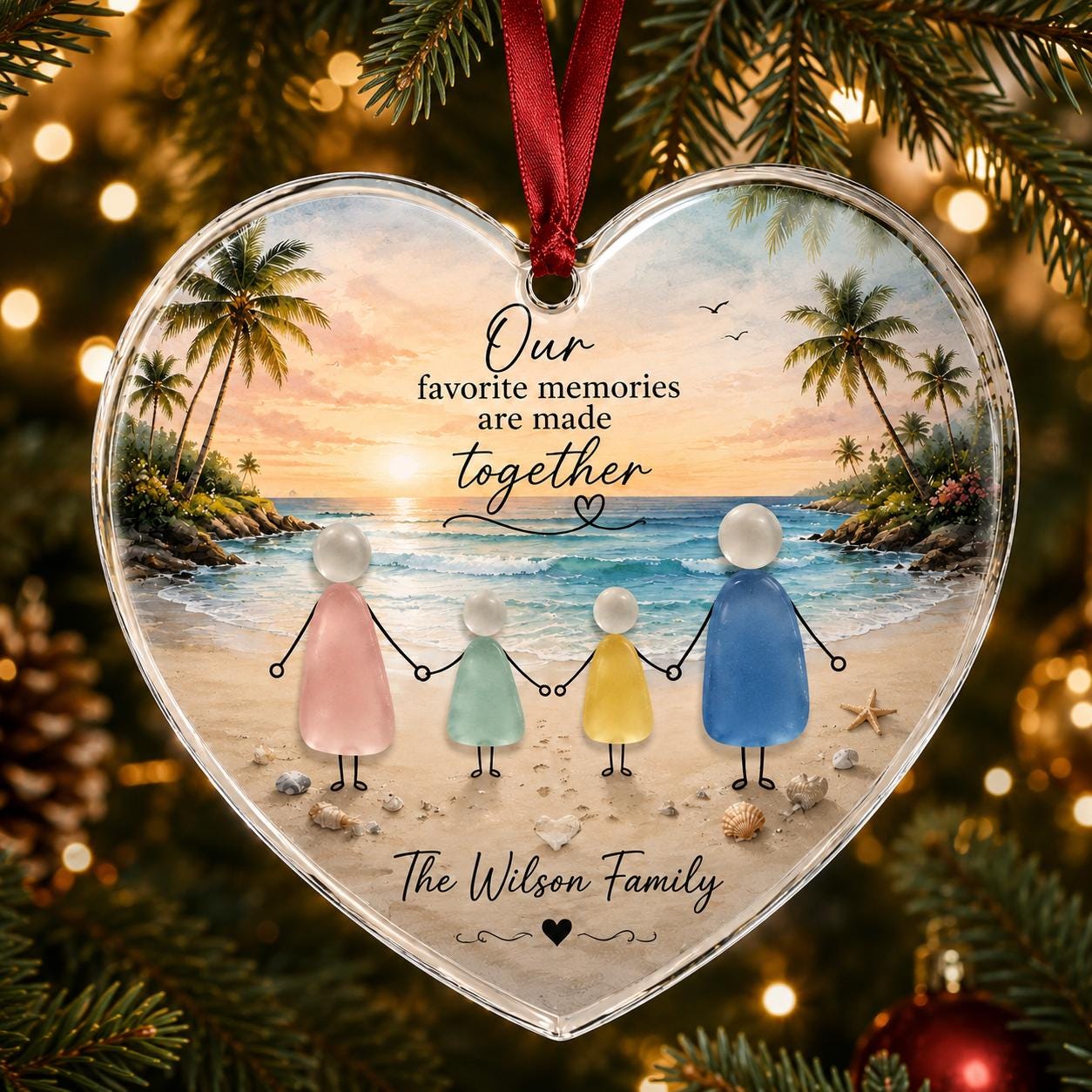 Personalized Family Christmas Ornament, Beach Family Ornament, Custom Family Keepsake, Coastal Acrylic Christmas Ornament, Family Gift