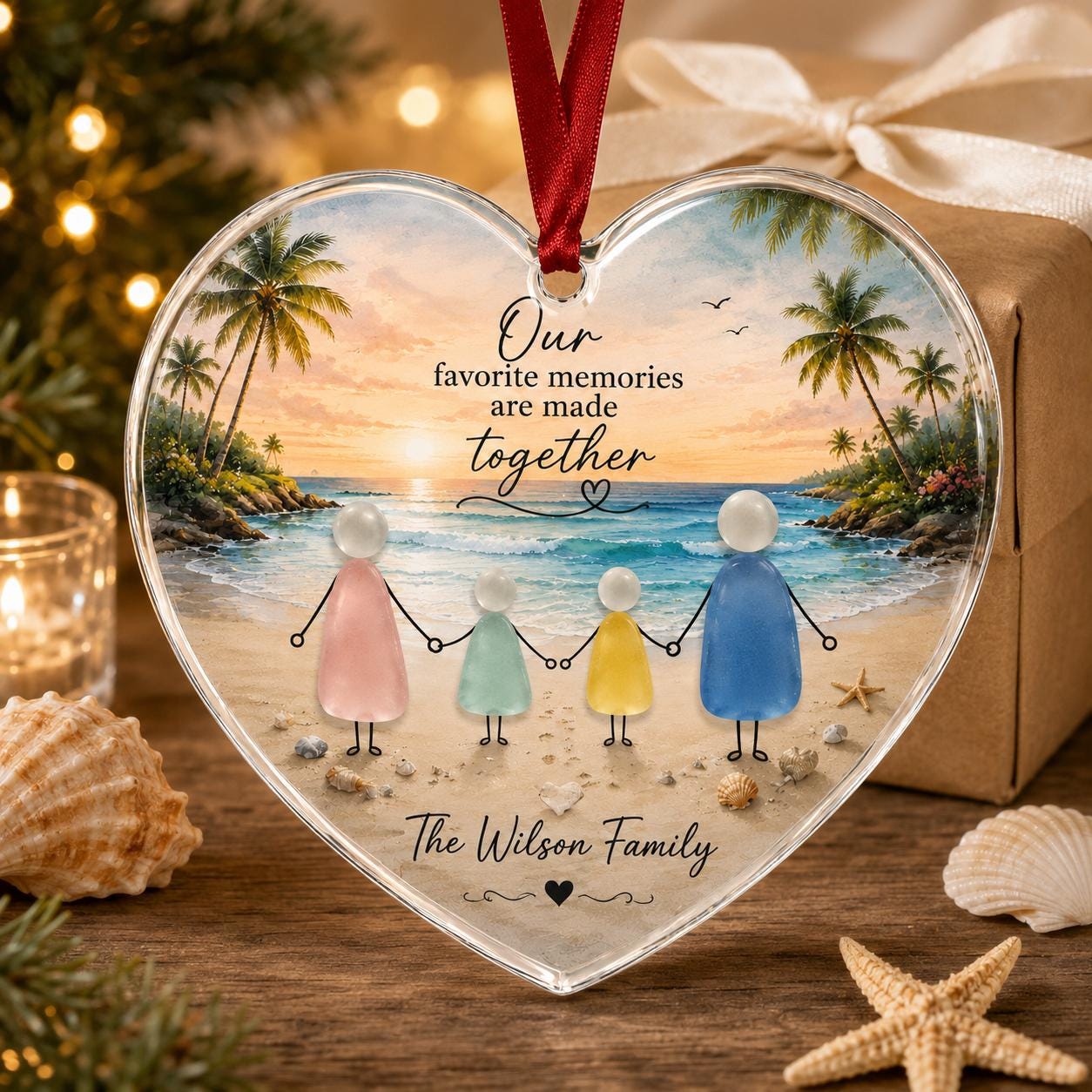 Personalized Family Christmas Ornament, Beach Family Ornament, Custom Family Keepsake, Coastal Acrylic Christmas Ornament, Family Gift