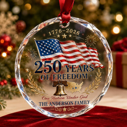 Personalized America 250 Glass Ornament, 250 Years of Freedom Christmas Ornament, USA 250th Anniversary Gift, Patriotic Family Ornament 2026