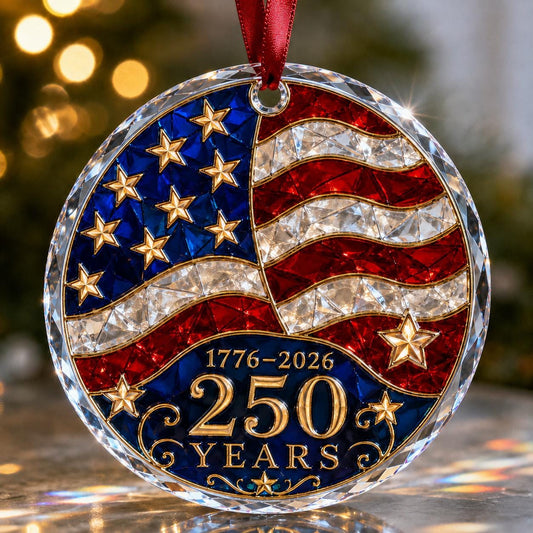 America 250 Glass Printed  Ornament, USA 250th Anniversary Christmas Ornament, Patriotic American Flag Ornament, 1776-2026 Keepsake