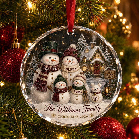 Personalized Family Snowman Crystal Glass Ornament, Custom Names and Pet, Christmas Keepsake, Family Holiday Gift, Christmas Tree Decor 2026