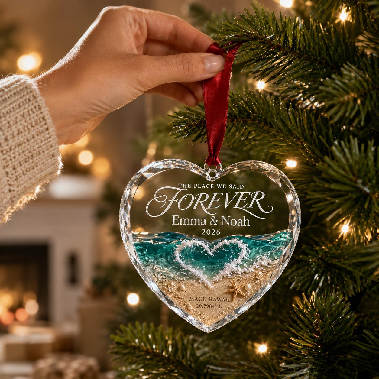 Personalized Wedding Ornament, Custom Location Coordinate Heart Ornament, Couple Christmas Gift, Anniversary Keepsake, Wedding Newlywed Gift