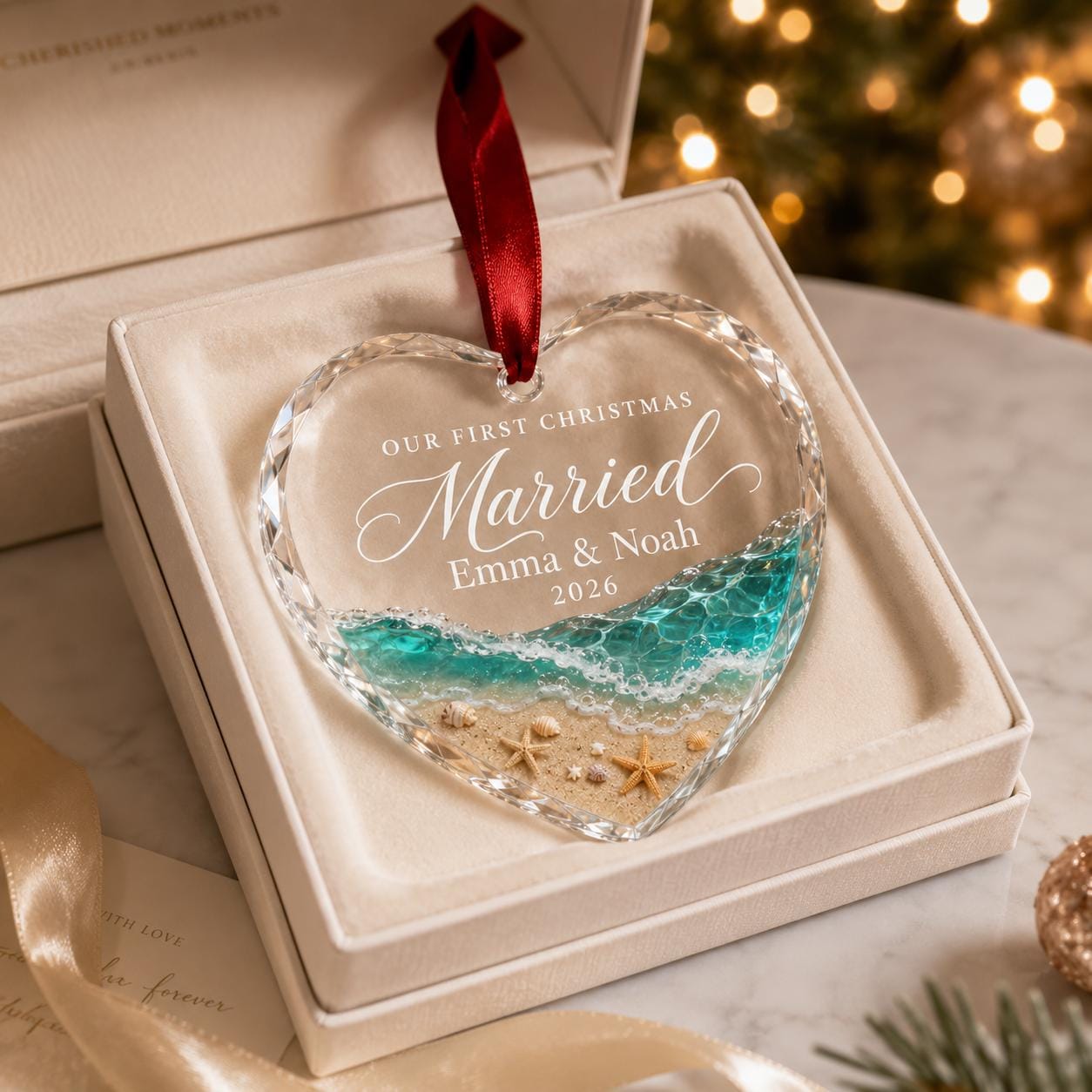 Personalized First Christmas Married Ornament, Newlywed Couple Heart Crystal Ornament, Custom Wedding Keepsake Gift, Christmas Gift 2026