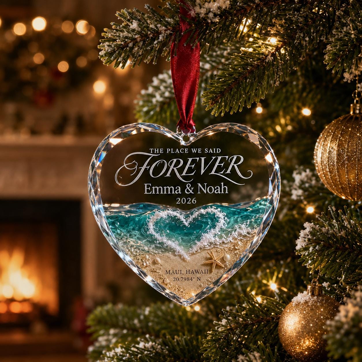 Personalized Wedding Ornament, Custom Location Coordinate Heart Ornament, Couple Christmas Gift, Anniversary Keepsake, Wedding Newlywed Gift