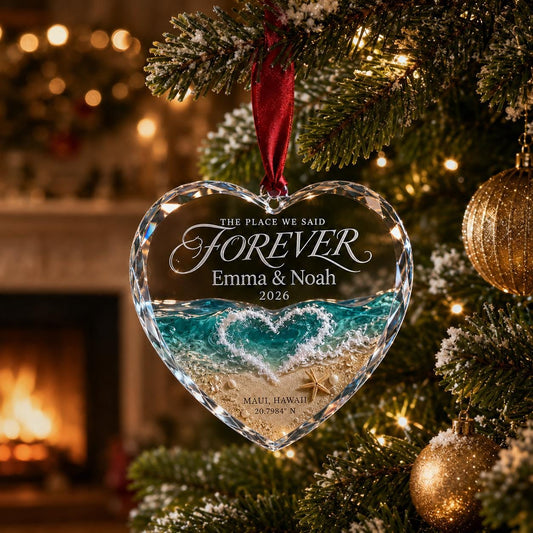 Personalized Wedding Ornament, Custom Location Coordinate Heart Ornament, Couple Christmas Gift, Anniversary Keepsake, Wedding Newlywed Gift