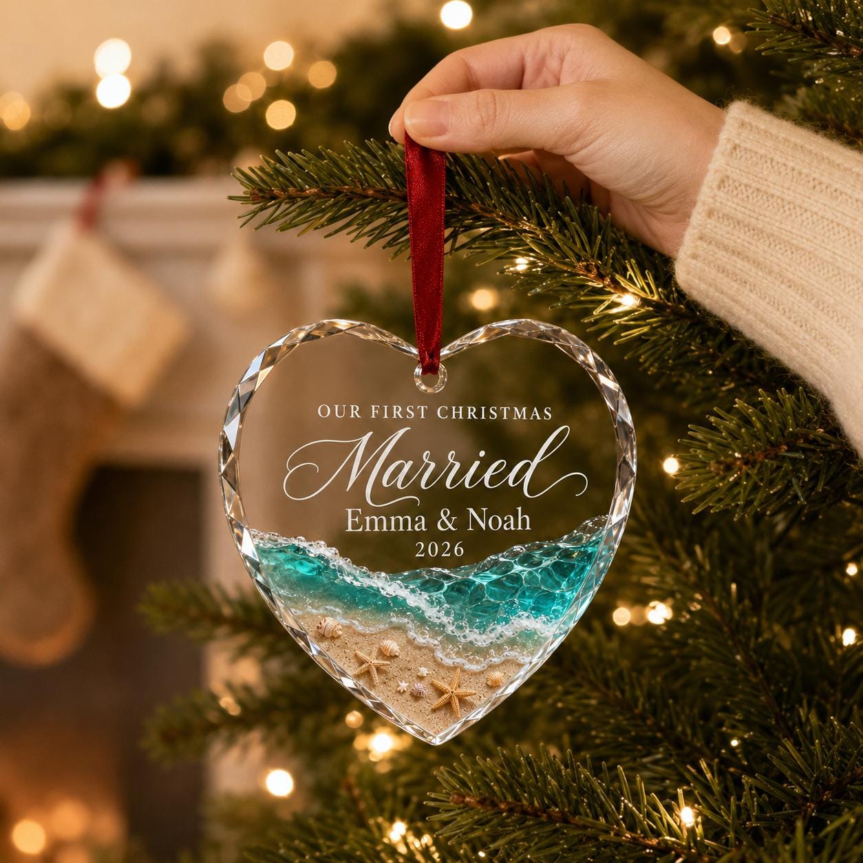 Personalized First Christmas Married Ornament, Newlywed Couple Heart Crystal Ornament, Custom Wedding Keepsake Gift, Christmas Gift 2026