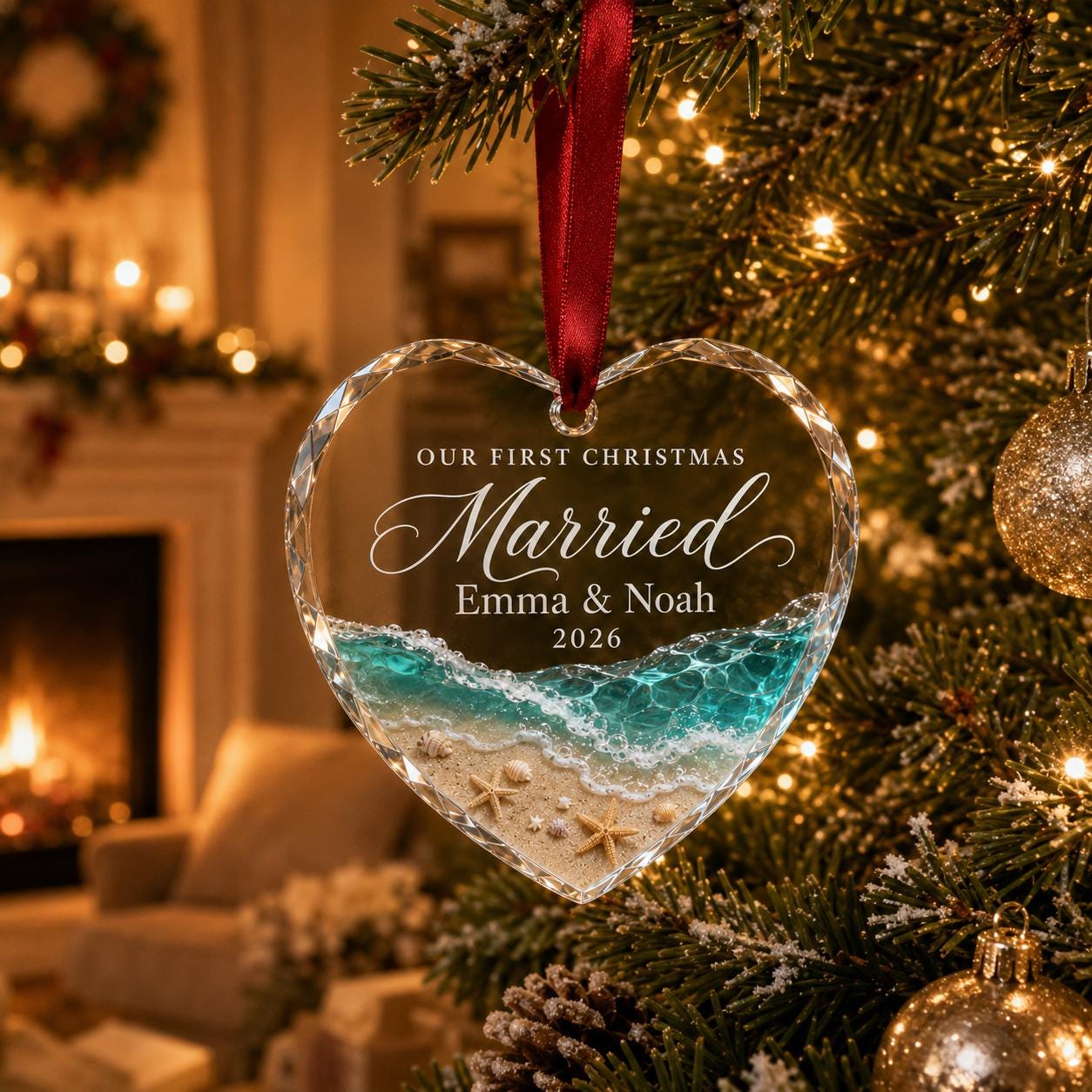 Personalized First Christmas Married Ornament, Newlywed Couple Heart Crystal Ornament, Custom Wedding Keepsake Gift, Christmas Gift 2026