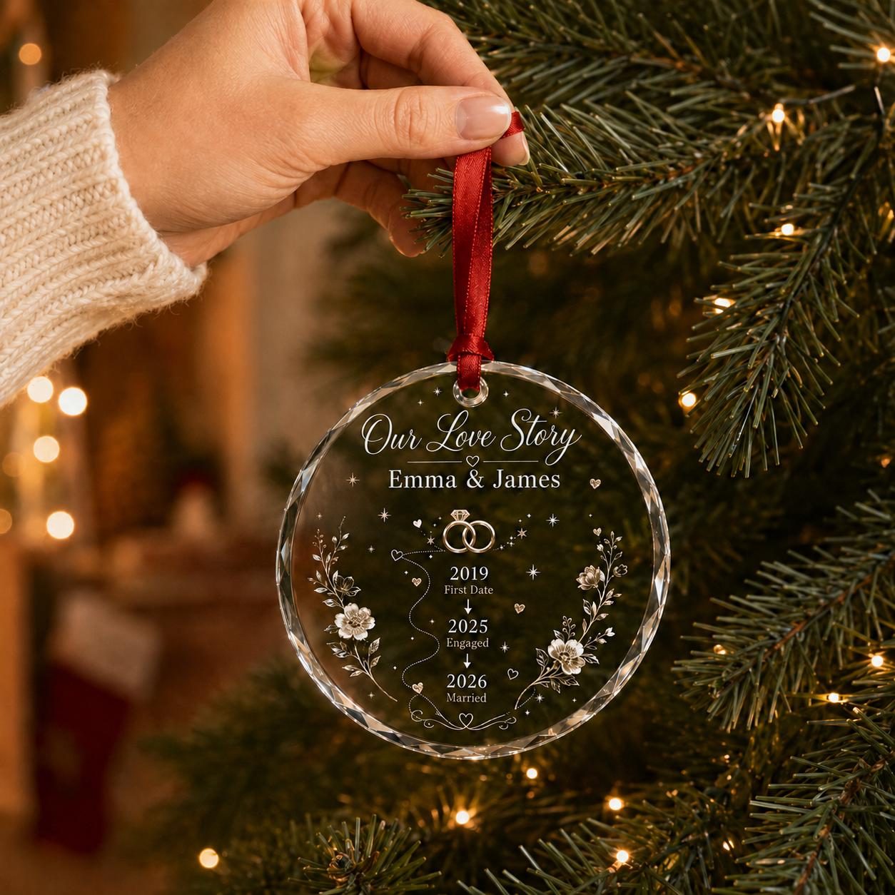 Personalized Love Story Ornament, Couple Timeline Crystal Ornament, Anniversary Keepsake Gift, Wedding Christmas Ornament, Custom Gift