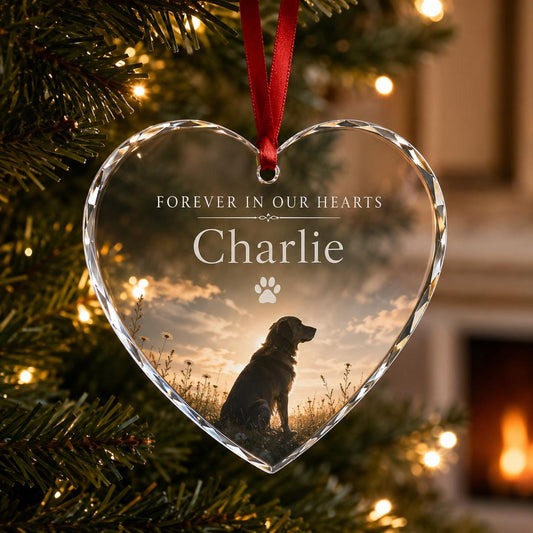 Personalized Pet Memorial Ornament, Dog Loss Keepsake Crystal Heart Ornament, Custom Pet Name Christmas Gift, Dog Memorial Ornament