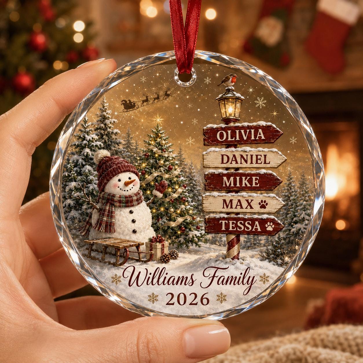 Personalized Family Christmas Ornament, Custom Name Snowman Glass Ornament, Family Tree Gift, Holiday Keepsake, Christmas Tree Decor 2026