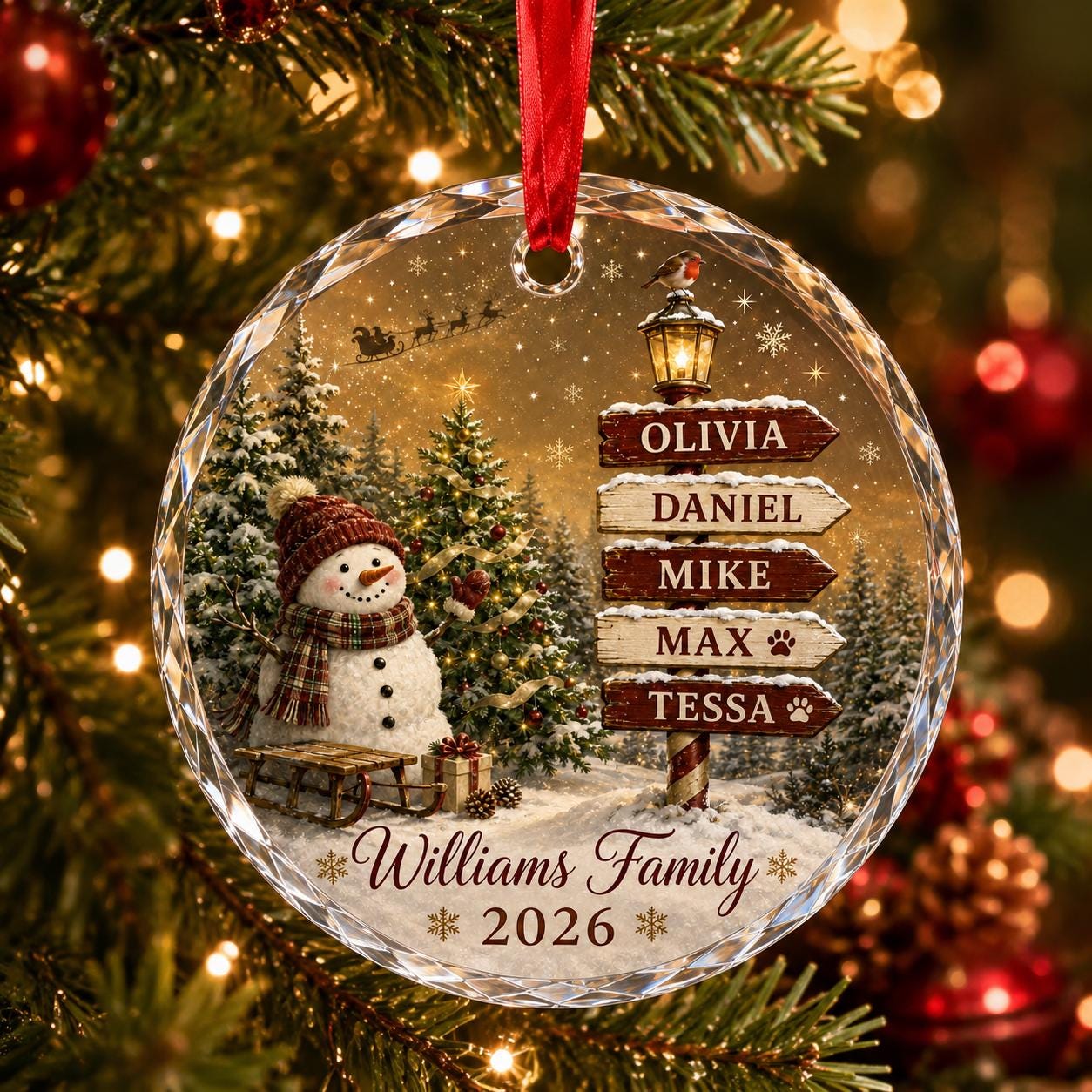 Personalized Family Christmas Ornament, Custom Name Snowman Glass Ornament, Family Tree Gift, Holiday Keepsake, Christmas Tree Decor 2026