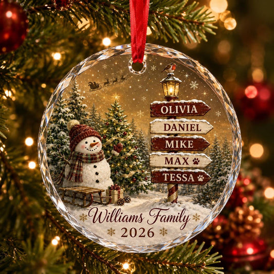 Personalized Family Christmas Ornament, Custom Name Snowman Glass Ornament, Family Tree Gift, Holiday Keepsake, Christmas Tree Decor 2026