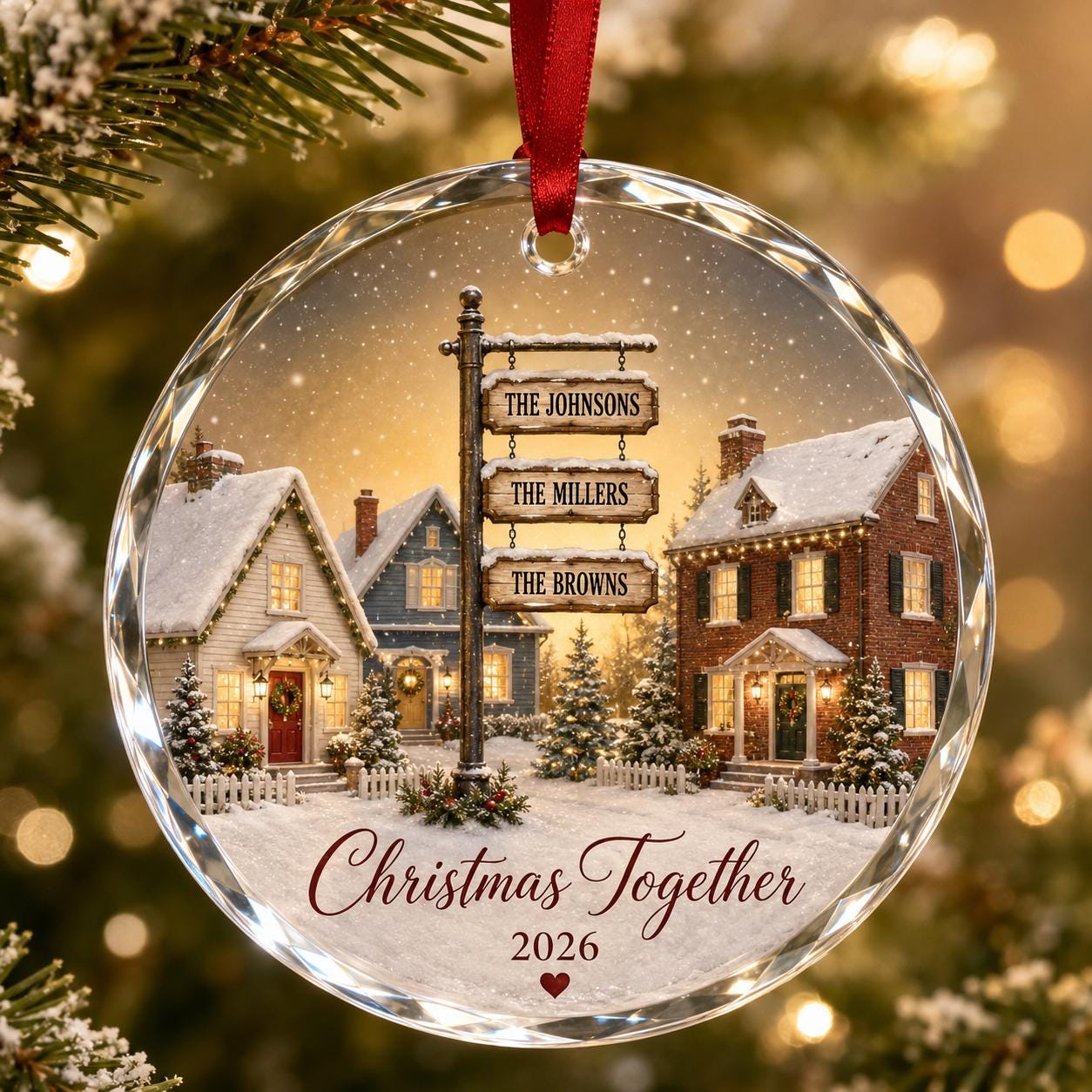 Personalized Family Neighbor Christmas Ornament, Custom Family Name Glass Ornament, Christmas Together Keepsake, Multi Family Holiday Gift