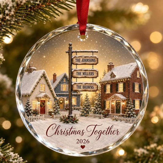 Personalized Family Neighbor Christmas Ornament, Custom Family Name Glass Ornament, Christmas Together Keepsake, Multi Family Holiday Gift