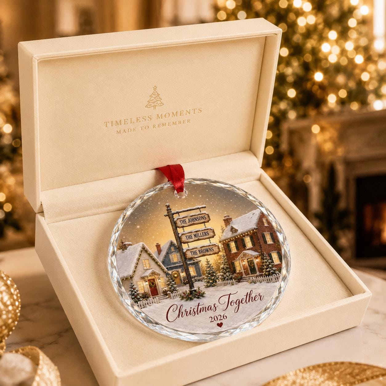 Personalized Family Neighbor Christmas Ornament, Custom Family Name Glass Ornament, Christmas Together Keepsake, Multi Family Holiday Gift