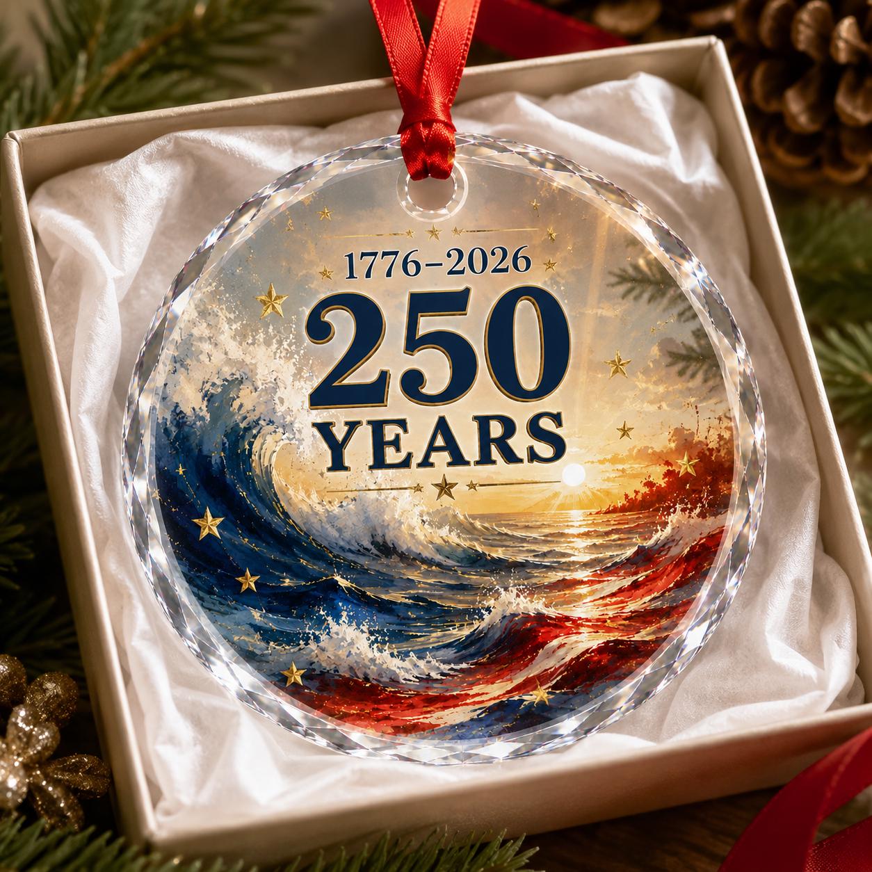 USA 250th Anniversary Glass Ornament 2026, Patriotic USA Christmas Ornament, 1776–2026 Keepsake Gift, Patriotic USA Christmas Decor Home