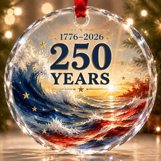 USA 250th Anniversary Glass Ornament 2026, Patriotic USA Christmas Ornament, 1776–2026 Keepsake Gift, Patriotic USA Christmas Decor Home