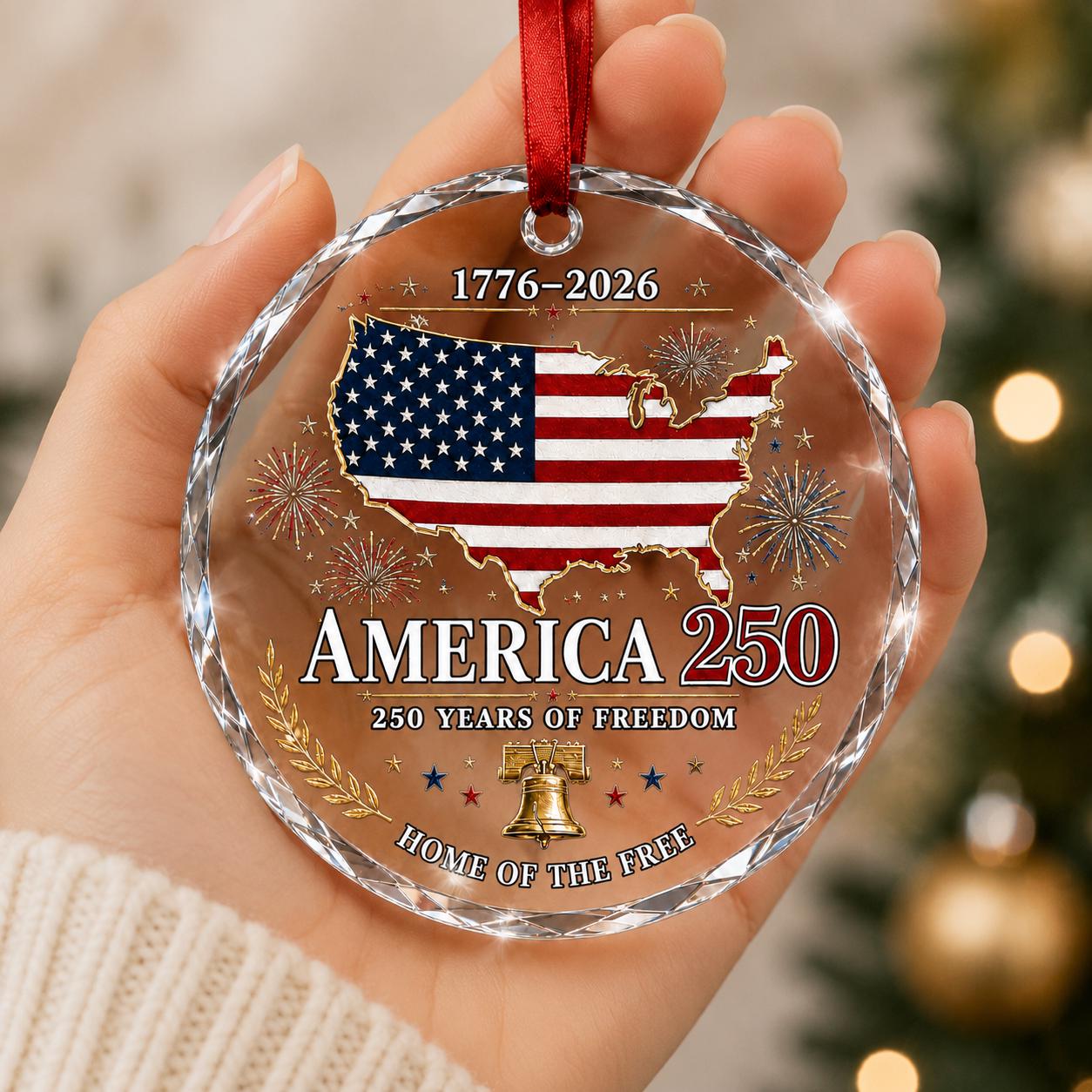 America 250 Ornament 2026, USA Patriotic Glass Ornament, American Flag Christmas Keepsake, 250 Years of Freedom Gift, Veteran Gift Ornament
