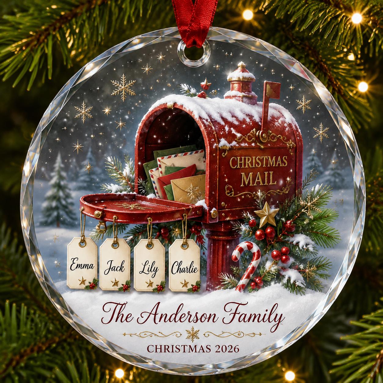 Personalized Christmas Mailbox Glass Ornament, Custom Family Name Ornament, Family Christmas Keepsake Gift, Personalized Holiday Decor 2026