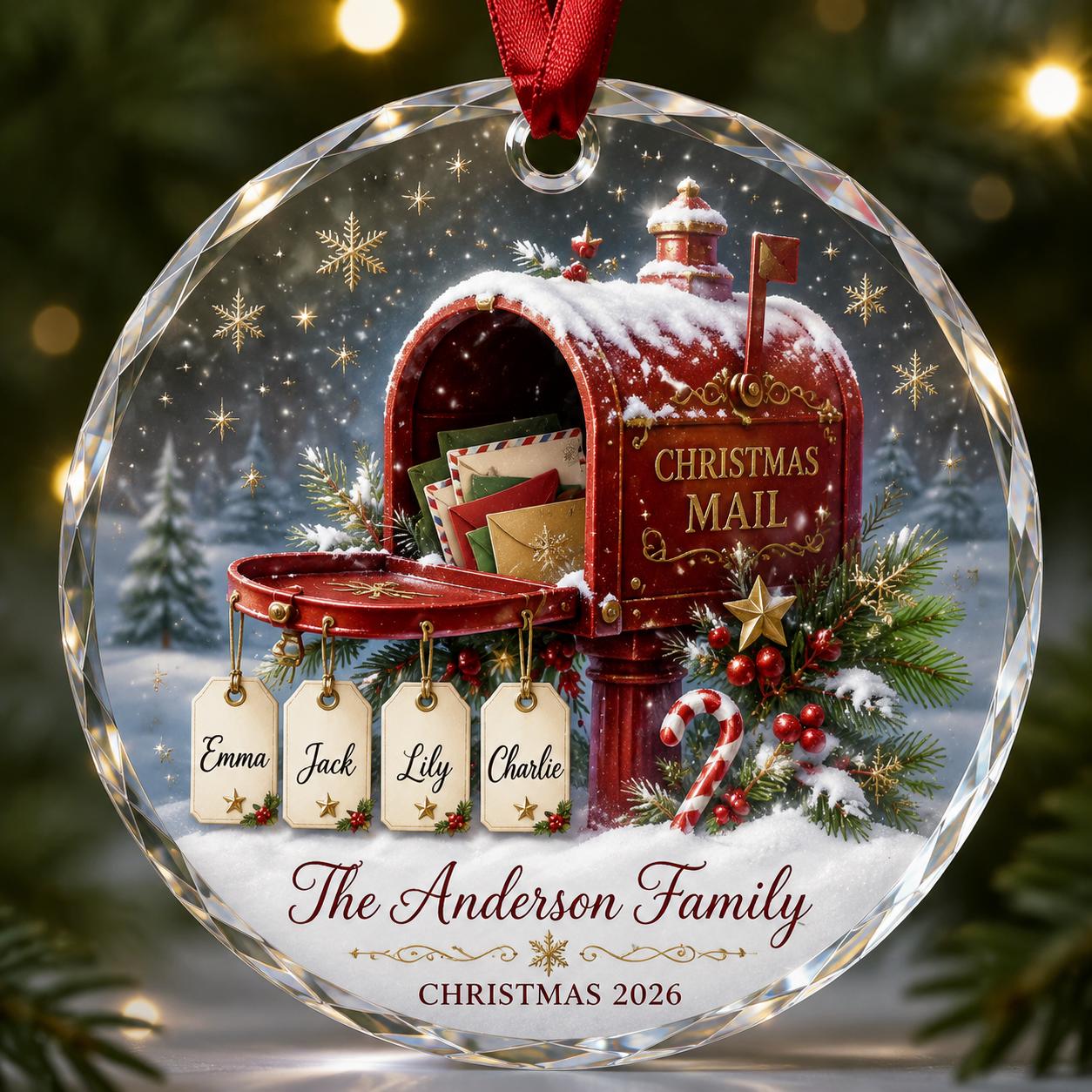 Personalized Christmas Mailbox Glass Ornament, Custom Family Name Ornament, Family Christmas Keepsake Gift, Personalized Holiday Decor 2026