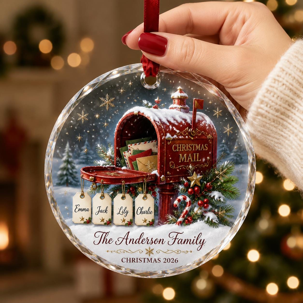 Personalized Christmas Mailbox Glass Ornament, Custom Family Name Ornament, Family Christmas Keepsake Gift, Personalized Holiday Decor 2026