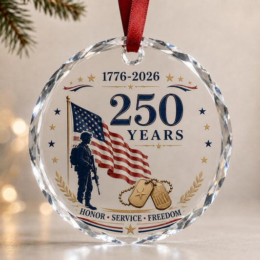 America 250 Military Glass Ornament 2026, Patriotic Veteran Christmas Ornament, USA Flag Service Keepsake Gift, Freedom Anniversary Decor