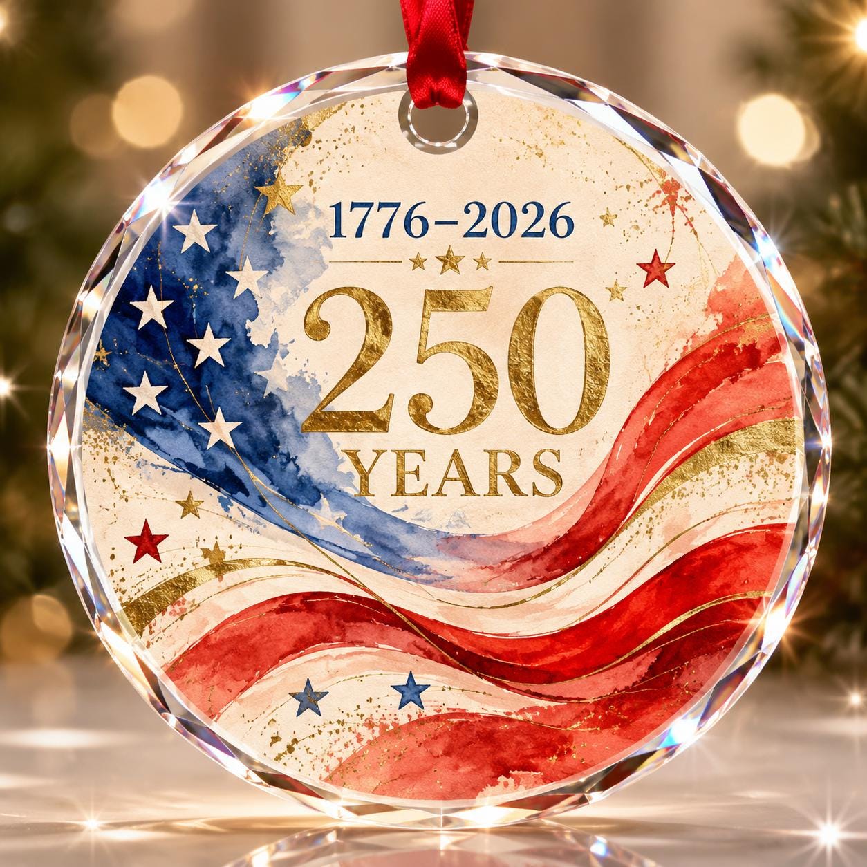 America 250 Glass Ornament 2026, Patriotic USA Flag Christmas Ornament, 1776-2026 Freedom Keepsake, 250th Anniversary Holiday Gift USA Decor