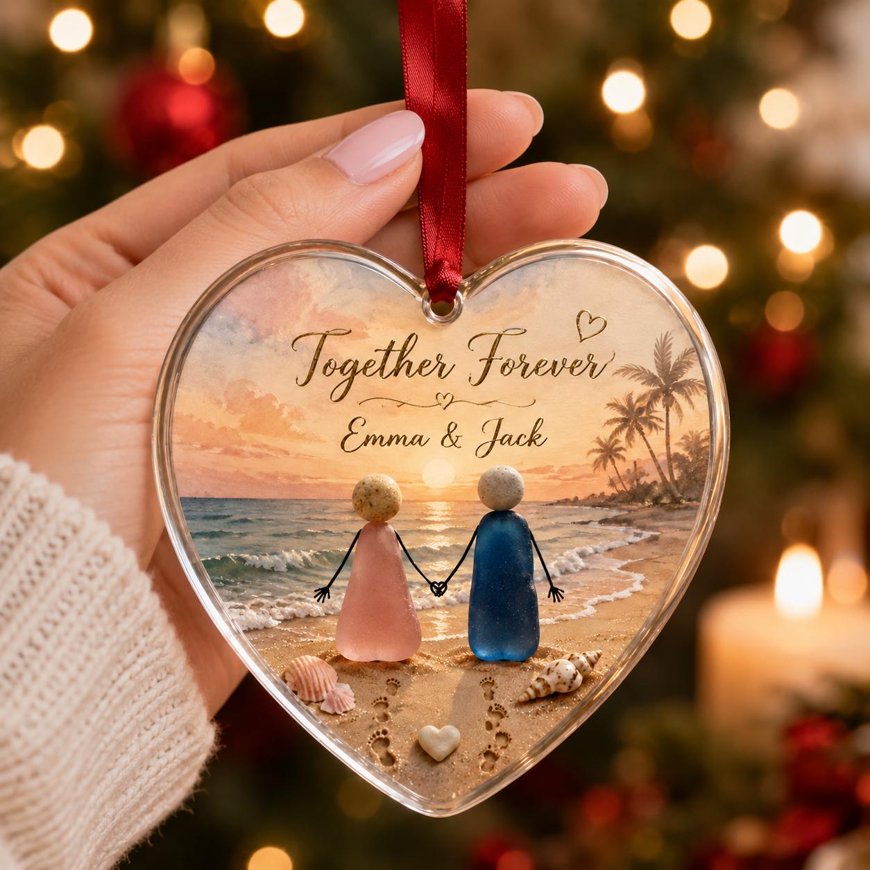 Personalized Couple Beach Glass Ornament, Together Forever Heart Ornament, Custom Names Romantic Christmas Keepsake, Anniversary Gift 2026