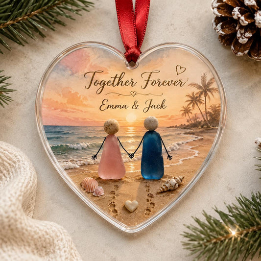 Personalized Couple Beach Glass Ornament, Together Forever Heart Ornament, Custom Names Romantic Christmas Keepsake, Anniversary Gift 2026