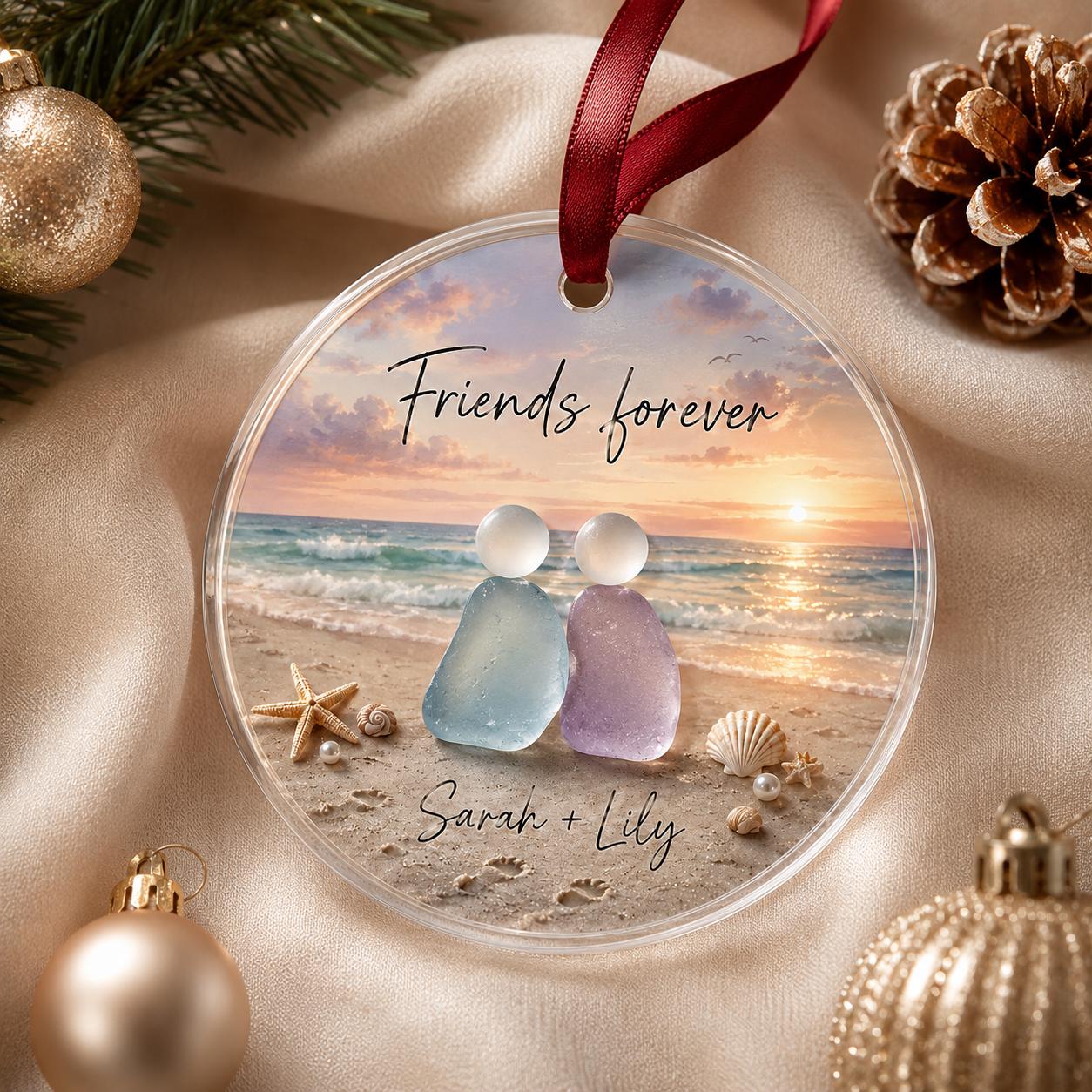 Personalized Best Friend Glass Ornament, Friends Forever Beach Christmas Keepsake, Custom Names Bestie Gift, Friendship Ornament 2026