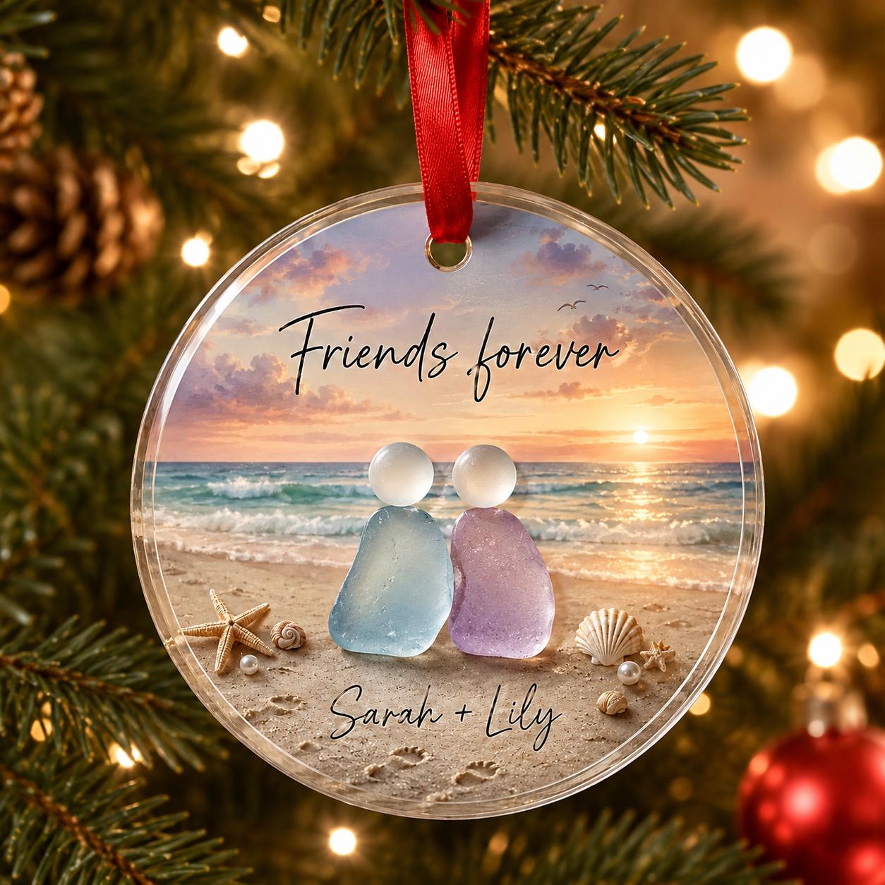 Personalized Best Friend Glass Ornament, Friends Forever Beach Christmas Keepsake, Custom Names Bestie Gift, Friendship Ornament 2026