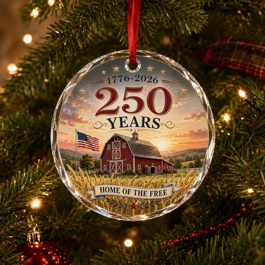 America 250 Farm Glass Ornament 2026, Patriotic USA Farm Christmas Ornament, American Flag Heritage Keepsake Gift, 250 Years Freedom Decor